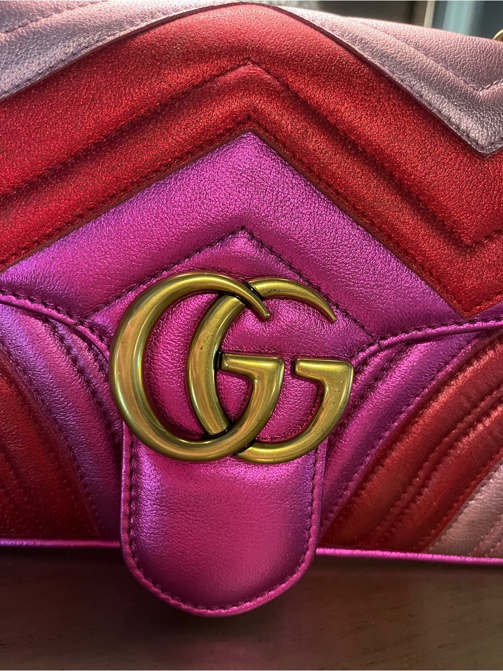 Gucci Chevron Shoulder Bag in Pink, Red & Purple - Picture 16 of 17
